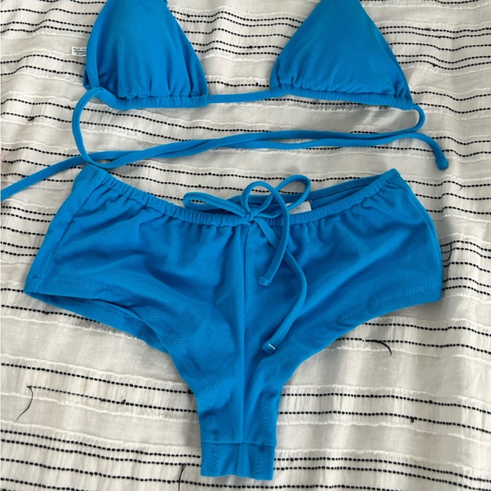 Aerie Blue Terry Cloth Cheeky Shorts Bikini Set